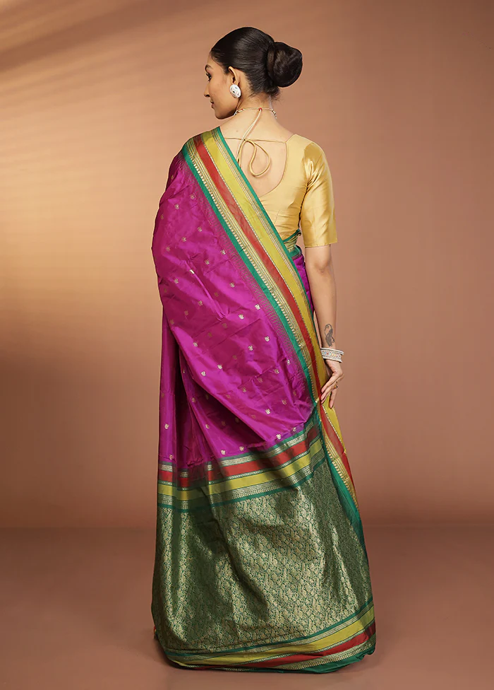 Purple Kanjivaram Silk Saree With Blouse Piece - Image 3