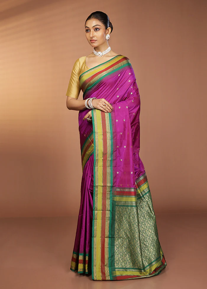 Purple Kanjivaram Silk Saree With Blouse Piece - Image 4