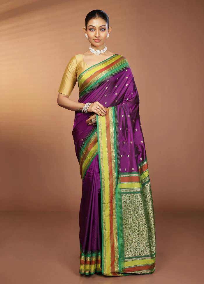 Purple Kanjivaram Silk Saree With Blouse Piece - Image 2