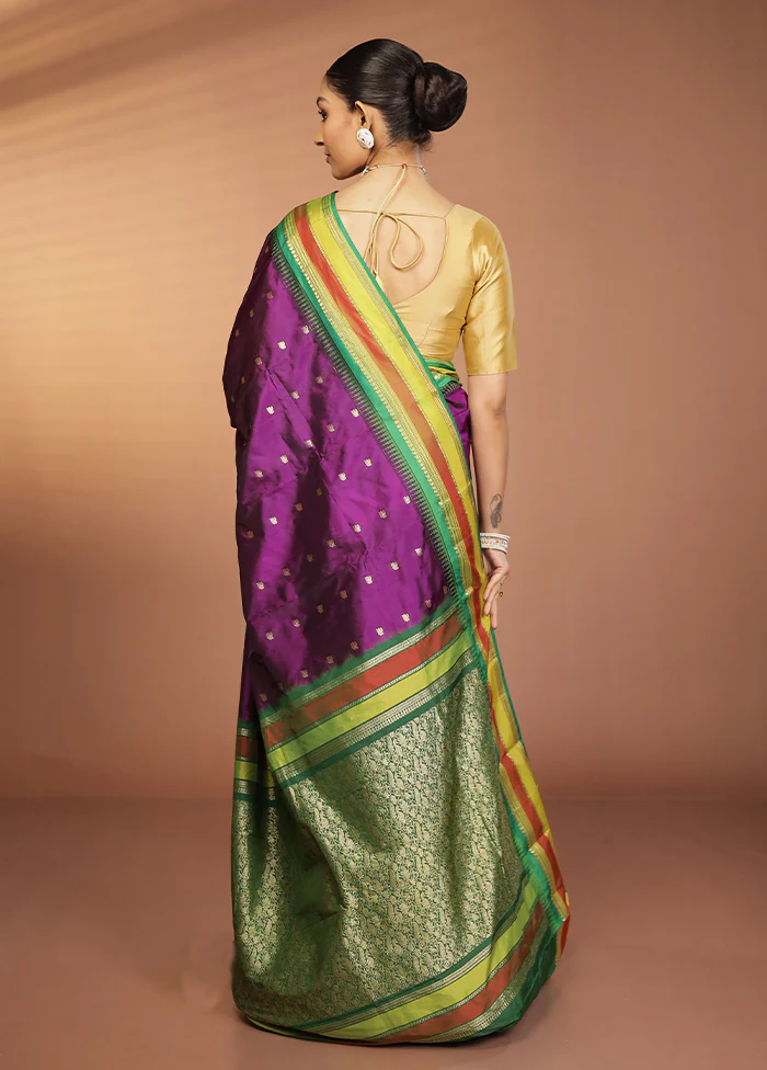 Purple Kanjivaram Silk Saree With Blouse Piece - Image 3