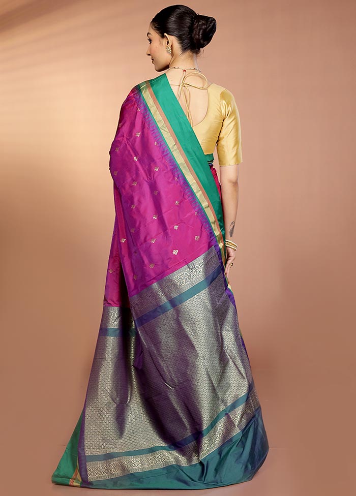 Purple Kanjivaram Silk Saree With Blouse Piece - Image 3