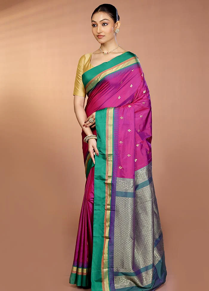 Purple Kanjivaram Silk Saree With Blouse Piece - Image 4