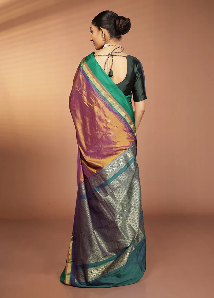 Purple Kanjivaram Silk Saree With Blouse Piece - Image 3