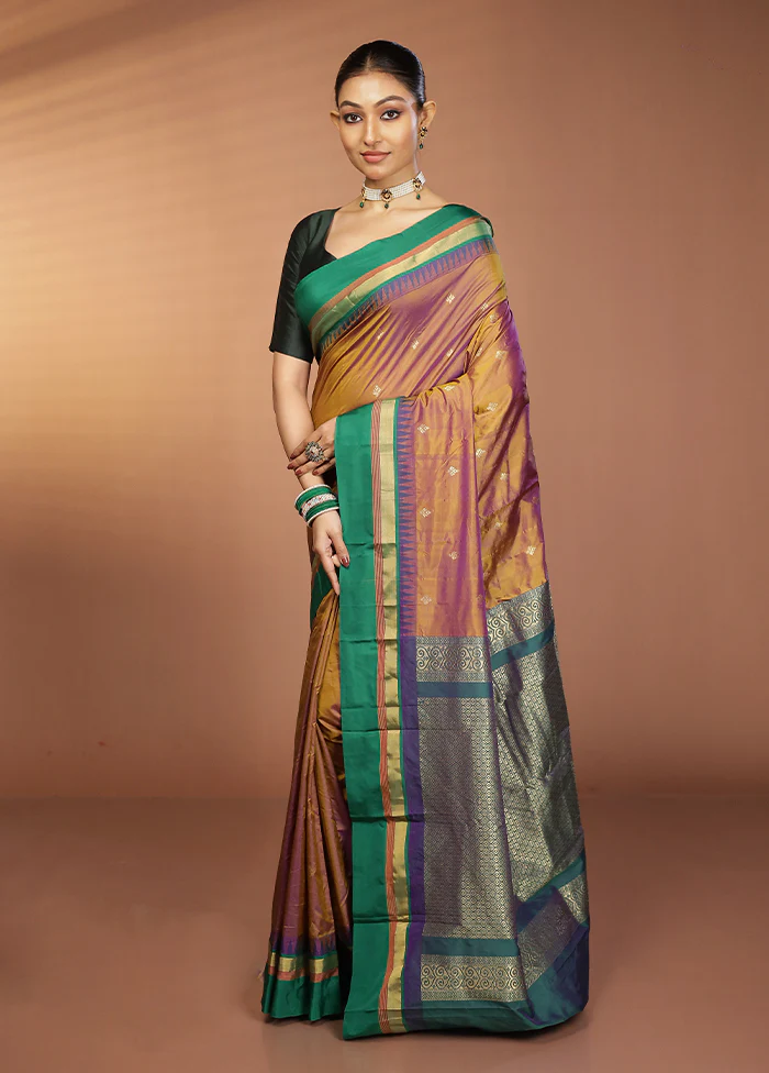 Purple Kanjivaram Silk Saree With Blouse Piece - Image 4