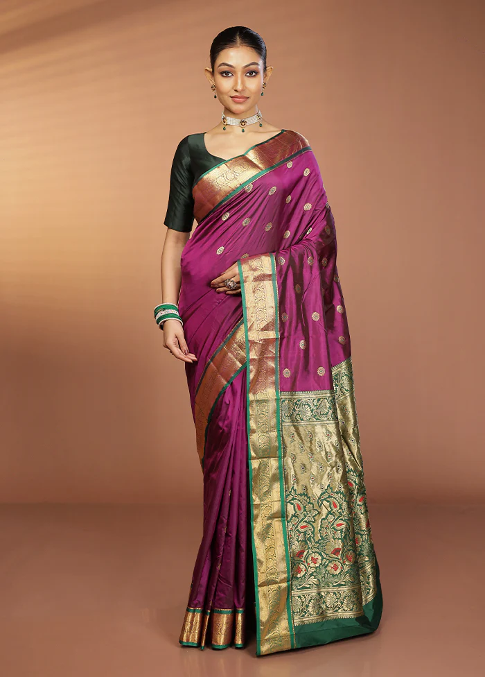 Purple Kanjivaram Silk Saree With Blouse Piece - Image 2