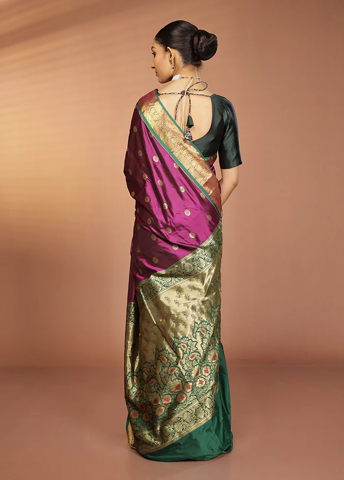 Purple Kanjivaram Silk Saree With Blouse Piece - Image 3