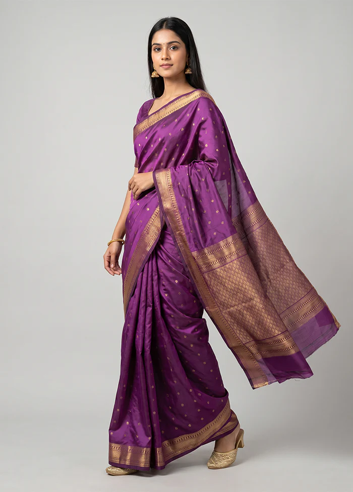 Purple Kanjivaram Silk Saree With Blouse Piece