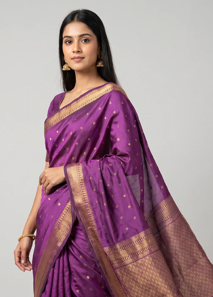 Purple Kanjivaram Silk Saree With Blouse Piece - Image 2