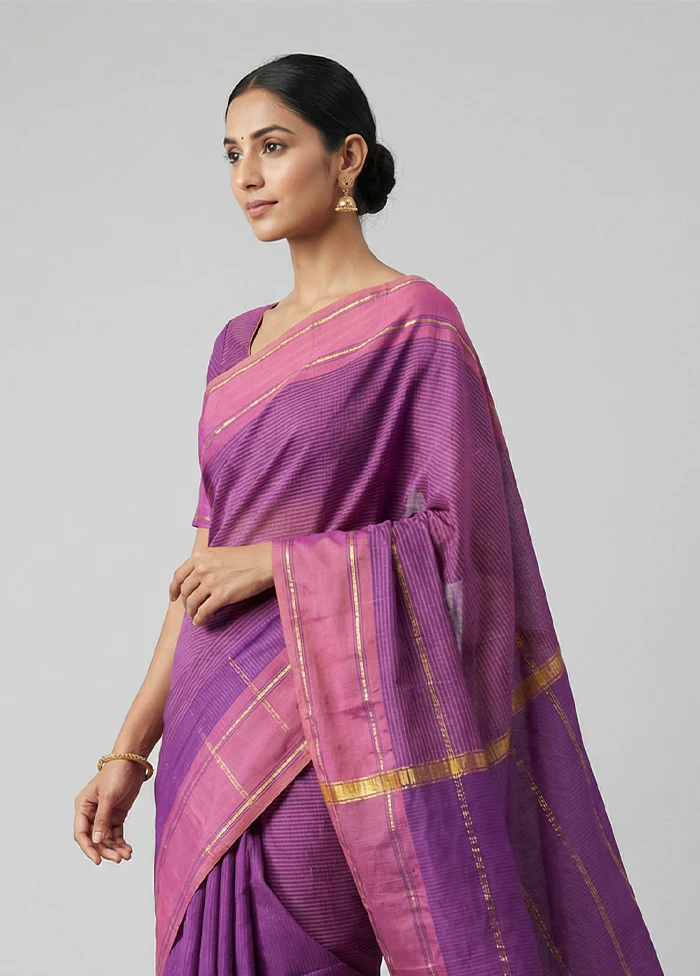 Purple Kanjivaram Silk Saree With Blouse Piece - Image 2