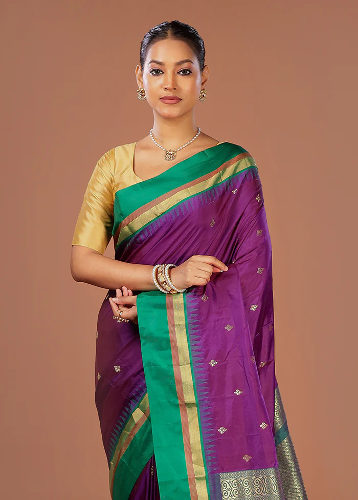 Purple Kanjivaram Silk Saree With Blouse Piece