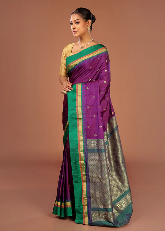 Purple Kanjivaram Silk Saree With Blouse Piece - Image 4