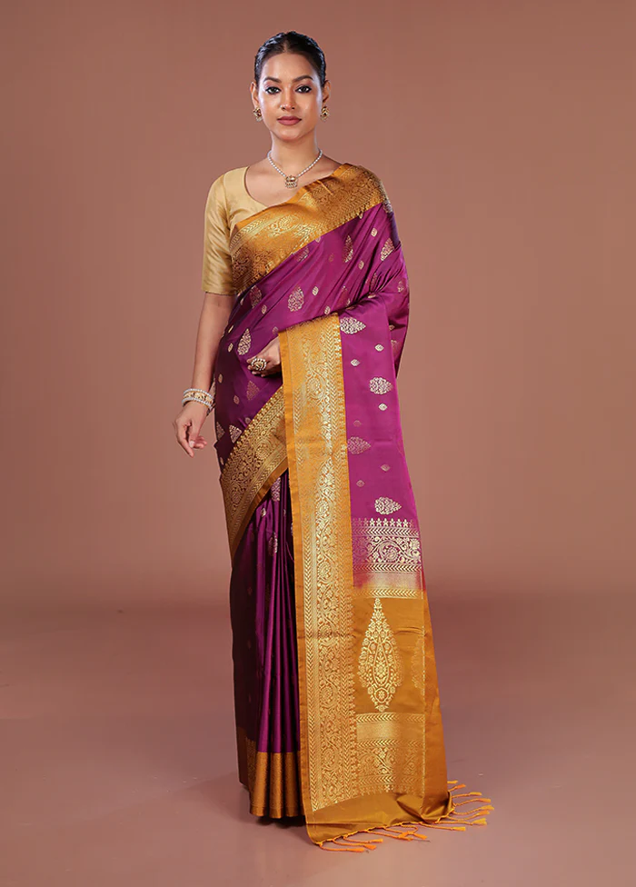 Purple Kanjivaram Silk Saree With Blouse Piece - Image 2