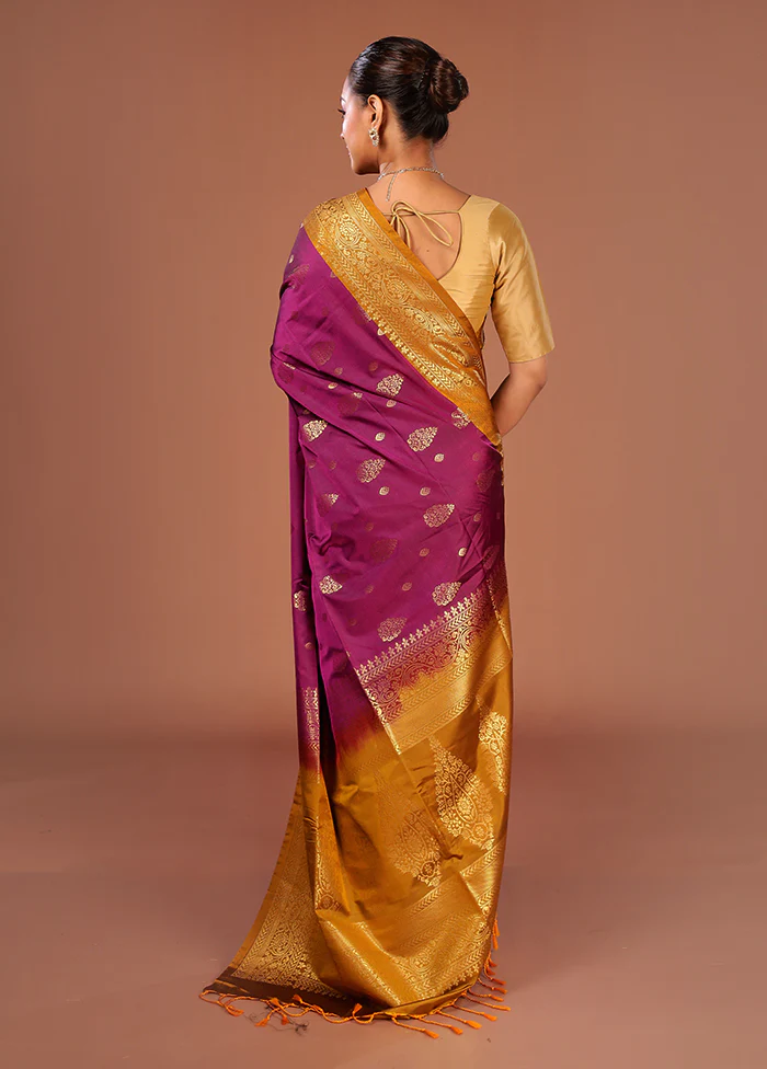 Purple Kanjivaram Silk Saree With Blouse Piece - Image 3