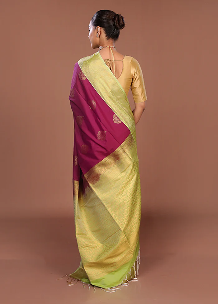 Purple Kanjivaram Silk Saree With Blouse Piece - Image 3