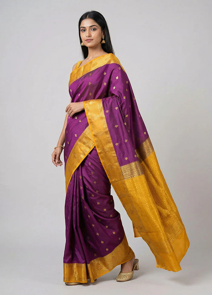 Purple Kanjivaram Silk Saree With Blouse Piece