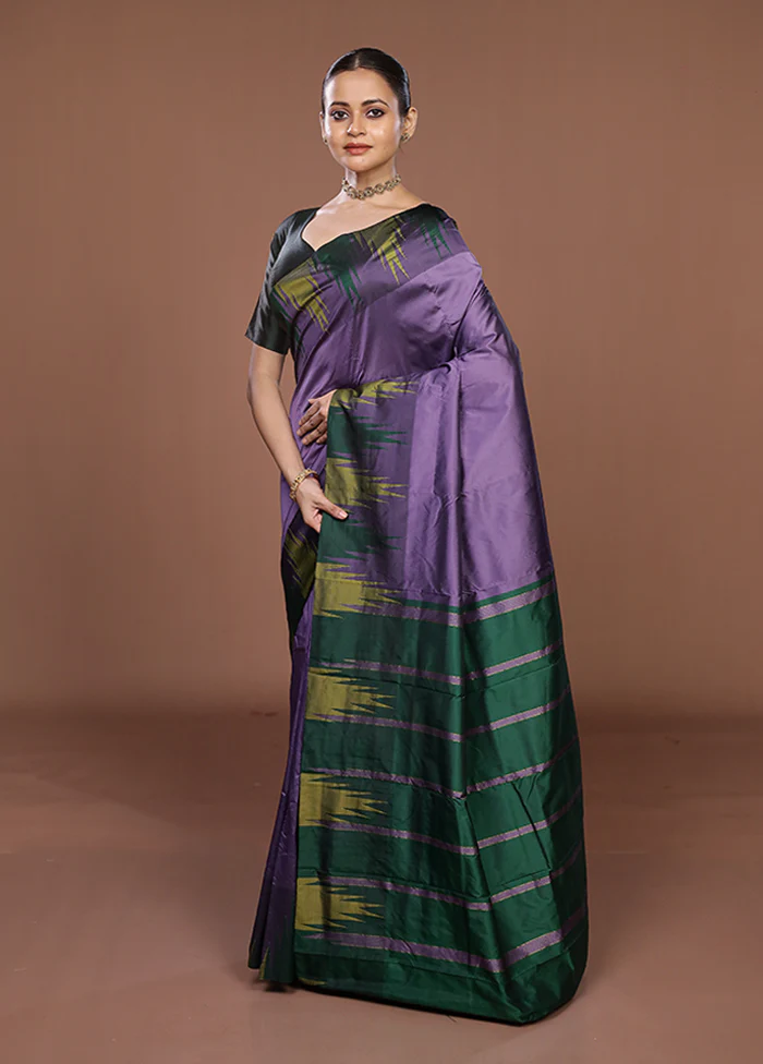 Purple Kanjivaram Silk Saree With Blouse Piece - Image 4