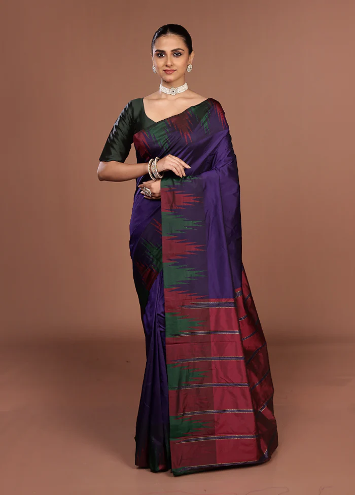 Purple Kanjivaram Silk Saree With Blouse Piece - Image 2