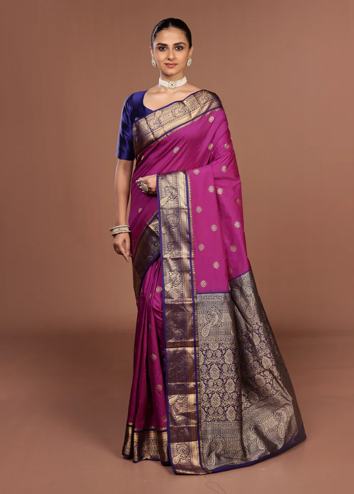 Purple Kanjivaram Silk Saree With Blouse Piece - Image 2
