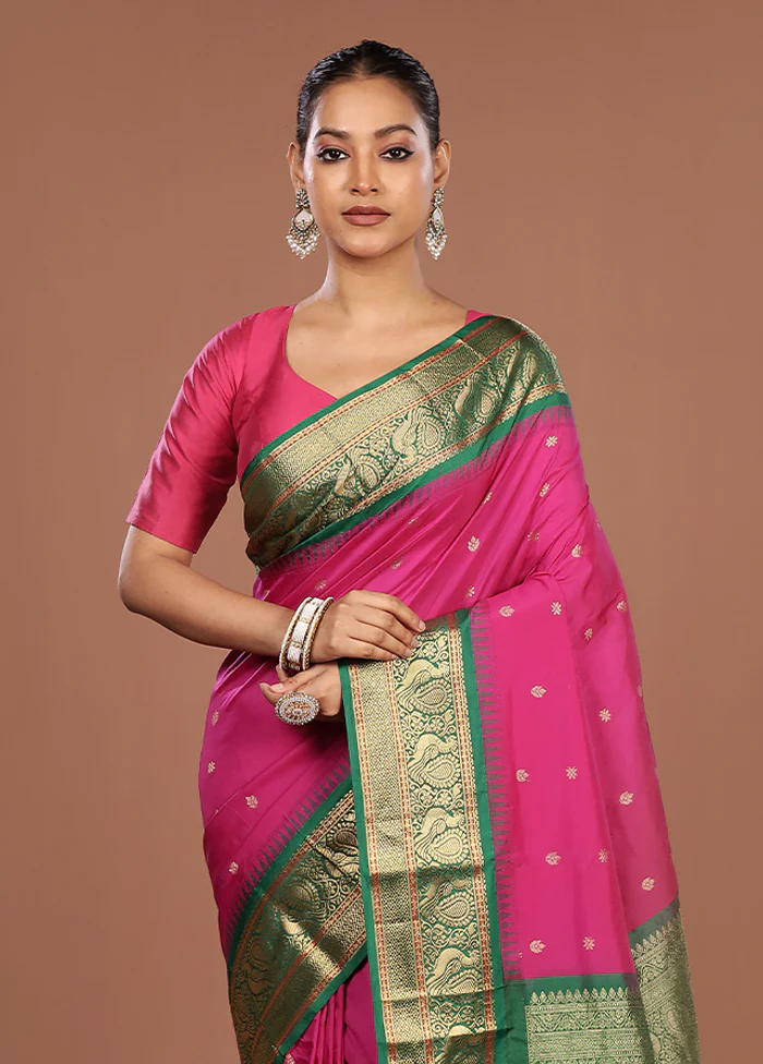 Pink Kanjivaram Silk Saree With Blouse Piece