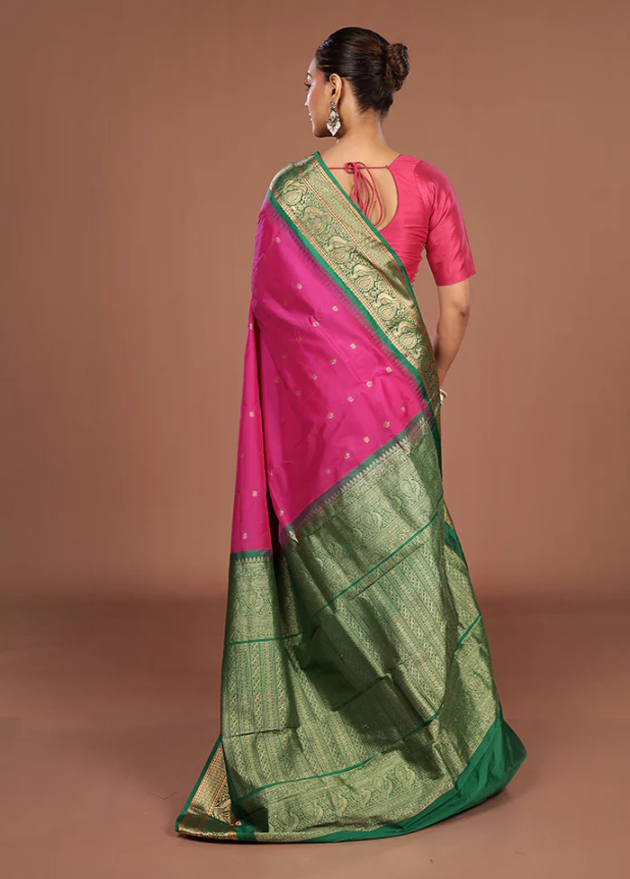 Pink Kanjivaram Silk Saree With Blouse Piece - Image 3