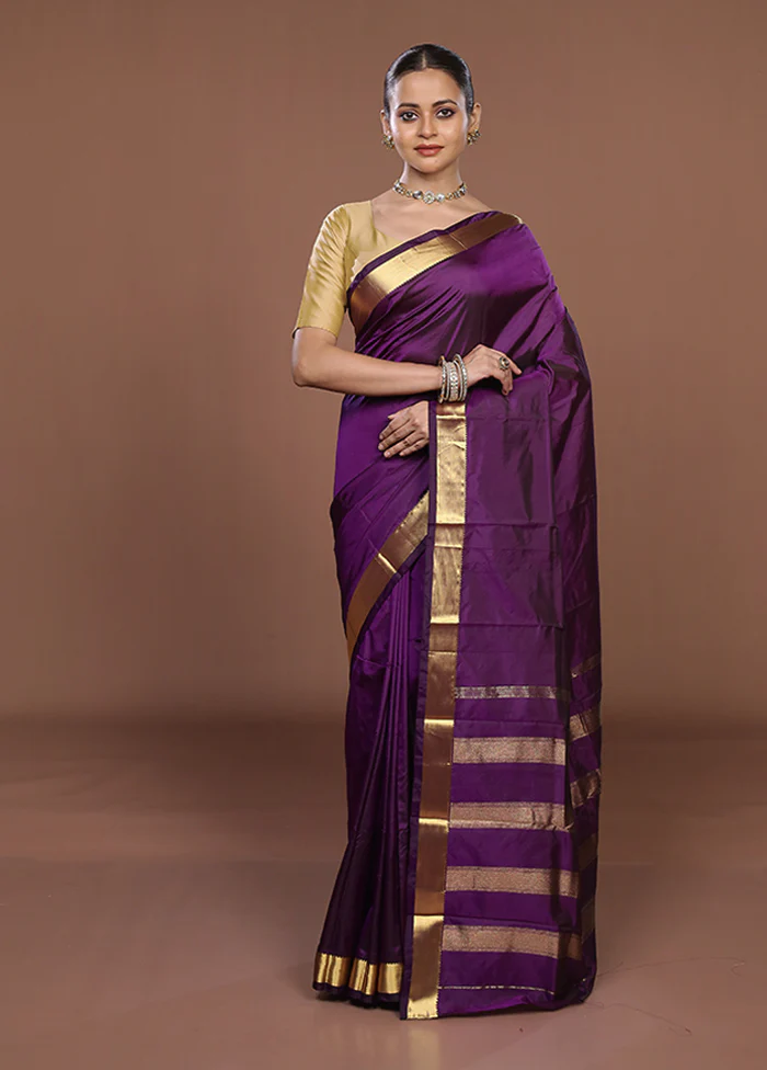 Purple Kanjivaram Silk Saree With Blouse Piece - Image 2