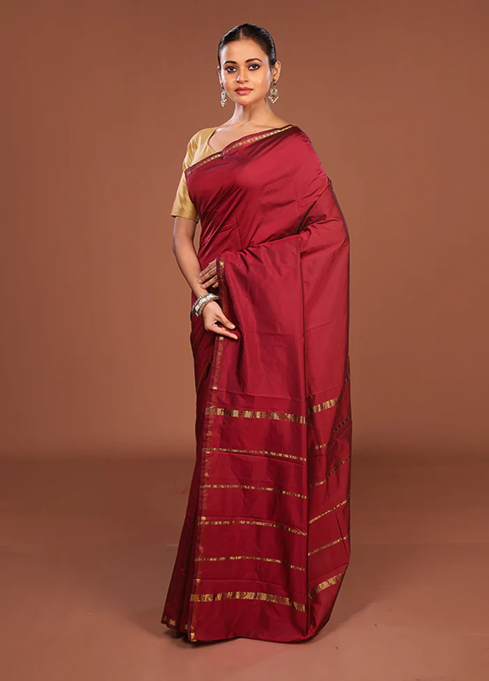 Purple Kanjivaram Silk Saree With Blouse Piece - Image 4