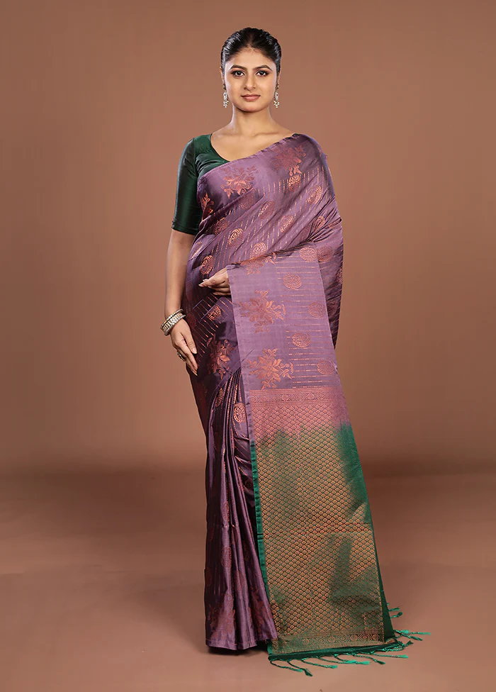 Purple Kanjivaram Silk Saree With Blouse Piece - Image 2