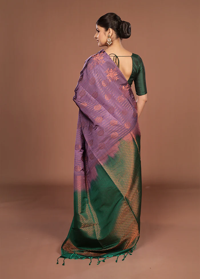Purple Kanjivaram Silk Saree With Blouse Piece - Image 3