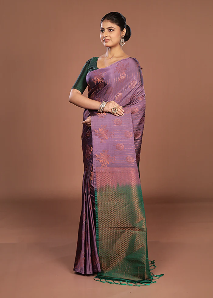 Purple Kanjivaram Silk Saree With Blouse Piece - Image 4
