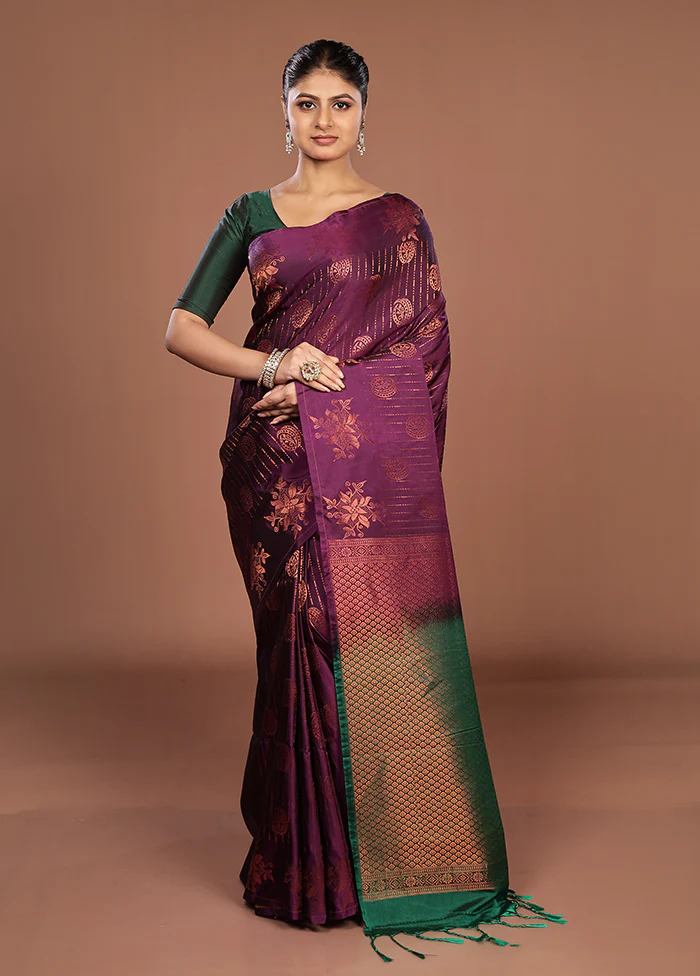 Purple Kanjivaram Silk Saree With Blouse Piece - Image 2