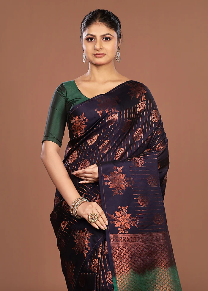 Blue Kanjivaram Silk Saree With Blouse Piece