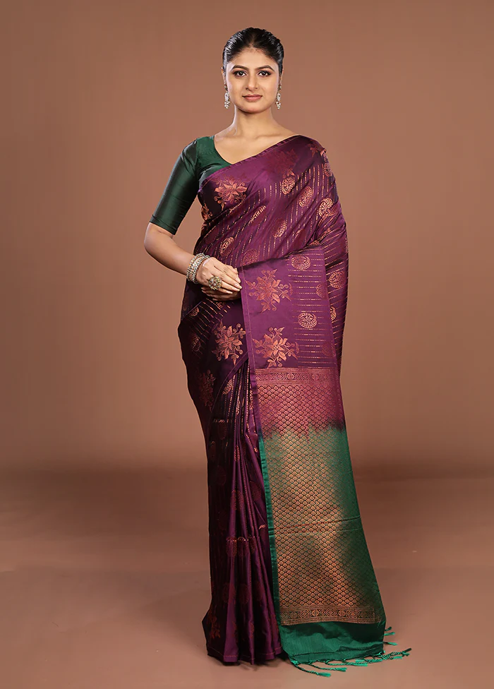 Purple Kanjivaram Silk Saree With Blouse Piece - Image 2