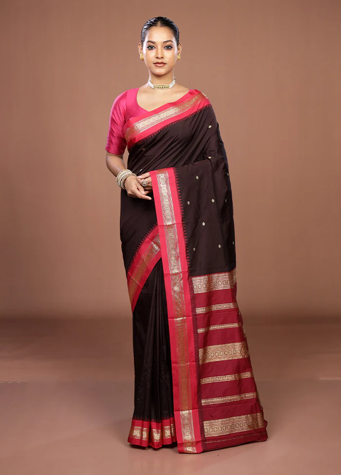 Purple Kanjivaram Silk Saree With Blouse Piece - Image 2