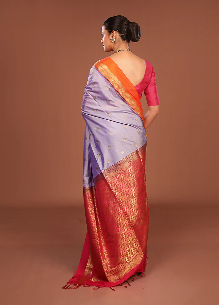 Purple Kanjivaram Silk Saree With Blouse Piece - Image 3