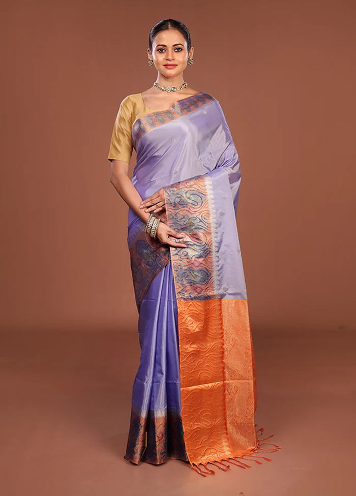Purple Kanjivaram Silk Saree With Blouse Piece - Image 2