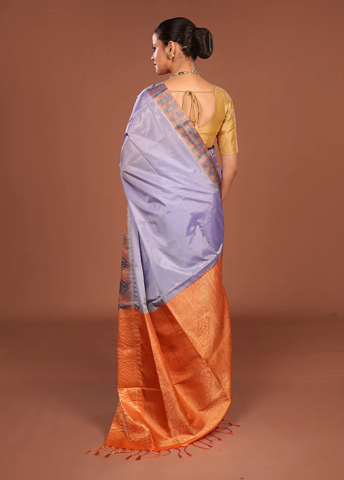 Purple Kanjivaram Silk Saree With Blouse Piece - Image 3