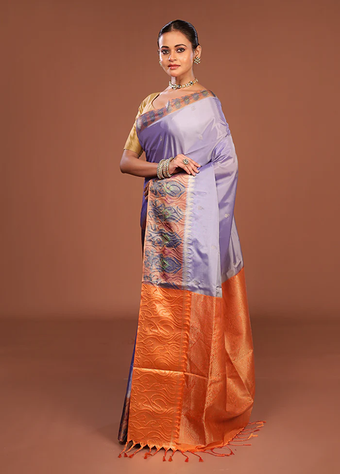 Purple Kanjivaram Silk Saree With Blouse Piece - Image 4