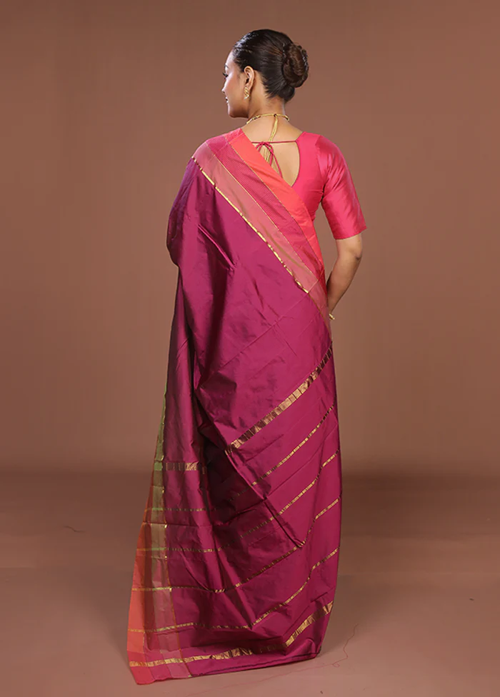 Purple Kanjivaram Silk Saree With Blouse Piece - Image 3