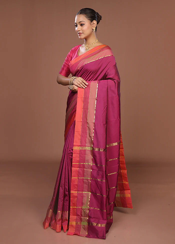 Purple Kanjivaram Silk Saree With Blouse Piece - Image 4