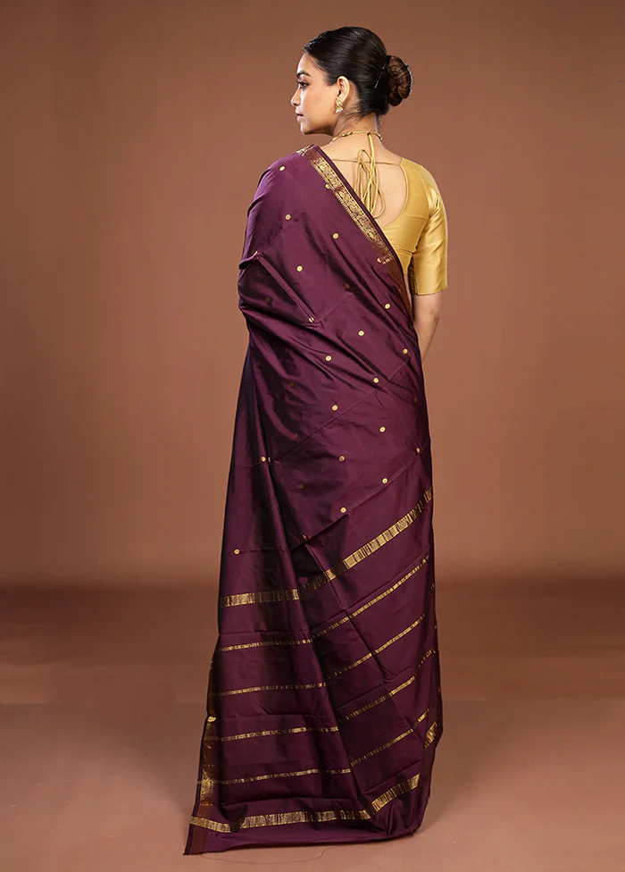 Purple Kanjivaram Silk Saree With Blouse Piece - Image 3