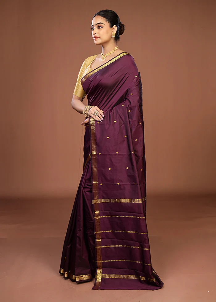 Purple Kanjivaram Silk Saree With Blouse Piece - Image 4