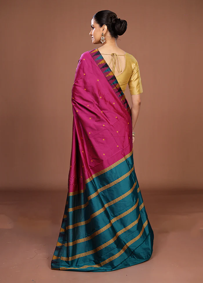 Purple Kanjivaram Silk Saree With Blouse Piece - Image 3
