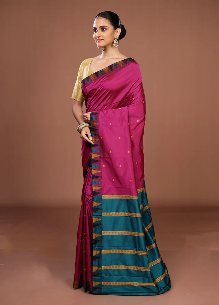Purple Kanjivaram Silk Saree With Blouse Piece - Image 4