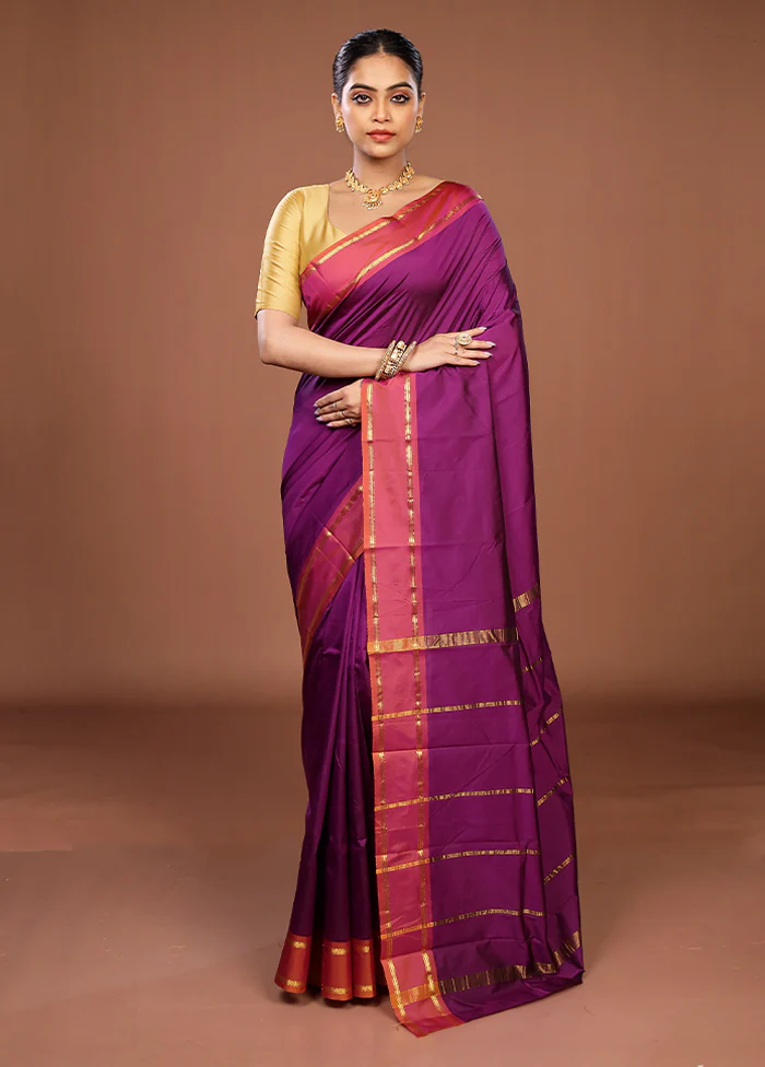 Purple Kanjivaram Silk Saree With Blouse Piece - Image 2
