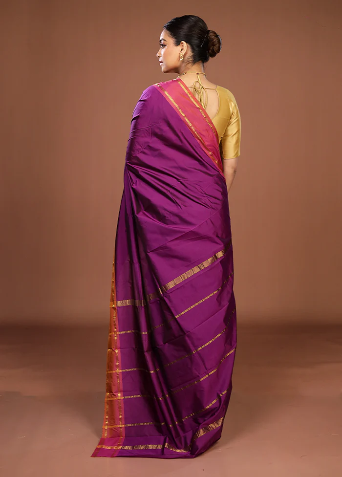 Purple Kanjivaram Silk Saree With Blouse Piece - Image 3