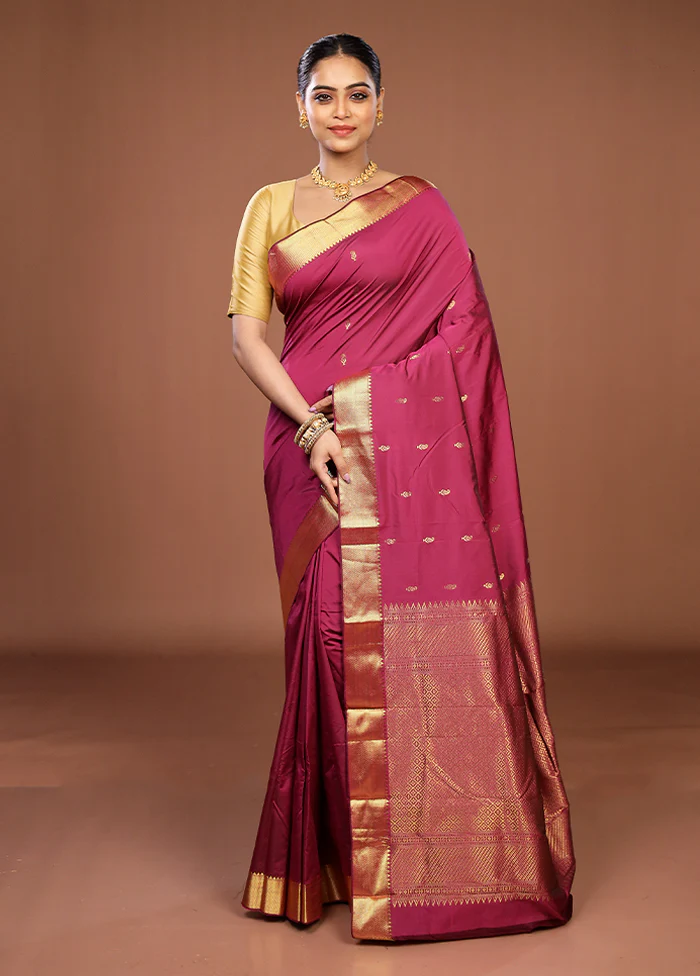 Purple Kanjivaram Silk Saree With Blouse Piece - Image 2