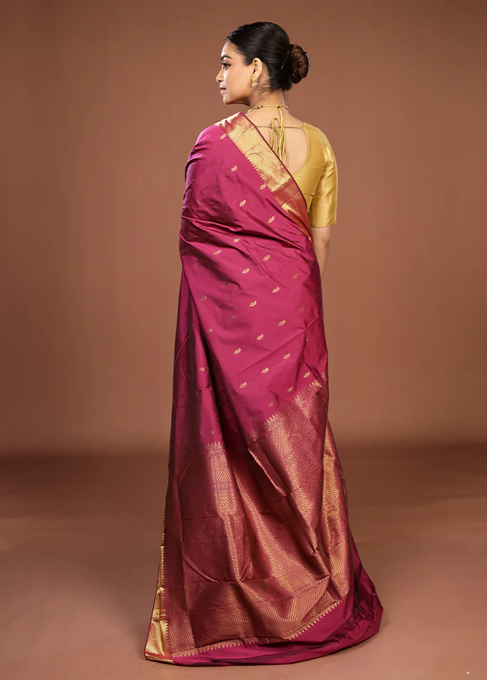 Purple Kanjivaram Silk Saree With Blouse Piece - Image 3