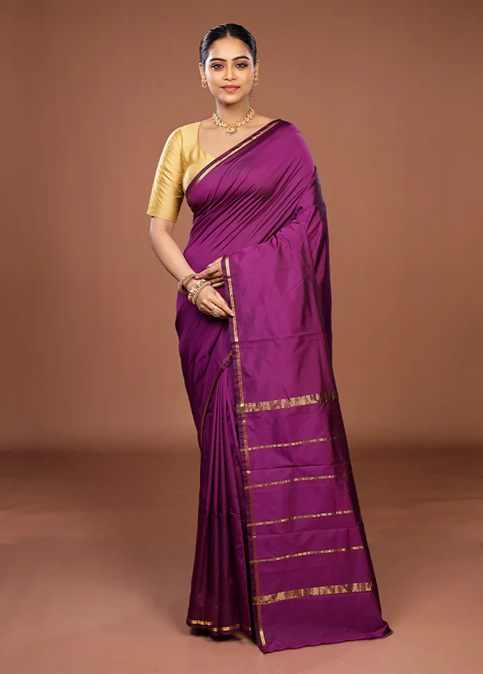 Purple Kanjivaram Silk Saree With Blouse Piece - Image 2