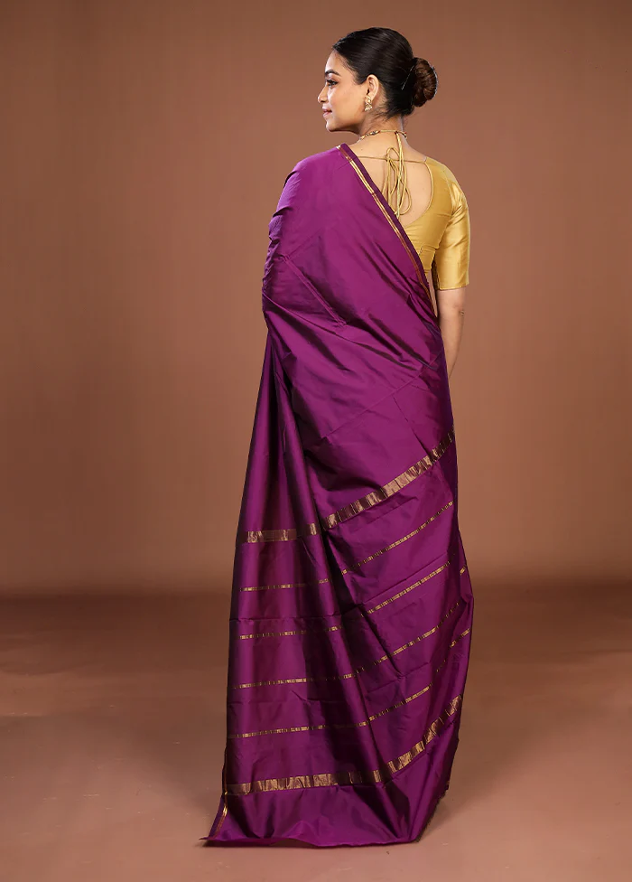 Purple Kanjivaram Silk Saree With Blouse Piece - Image 3
