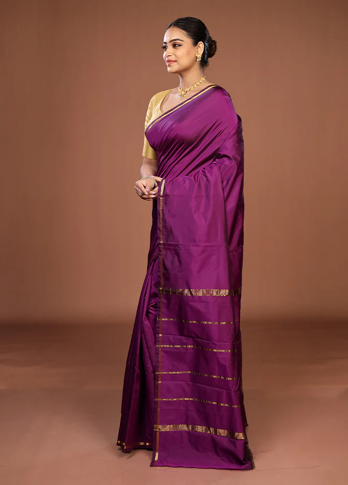 Purple Kanjivaram Silk Saree With Blouse Piece - Image 4